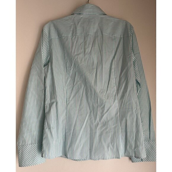 TALBOTS Womens Size 4 Vintage Striped Blouse Dress Shirt White Aqua Chevron New - Picture 2 of 8